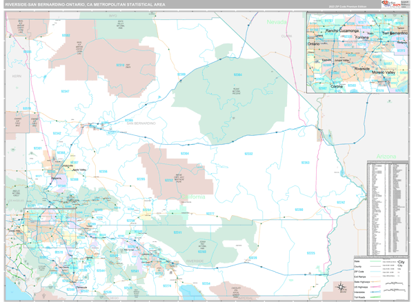 Riverside-San Bernardino-Ontario, CA Metro Area Wall Map